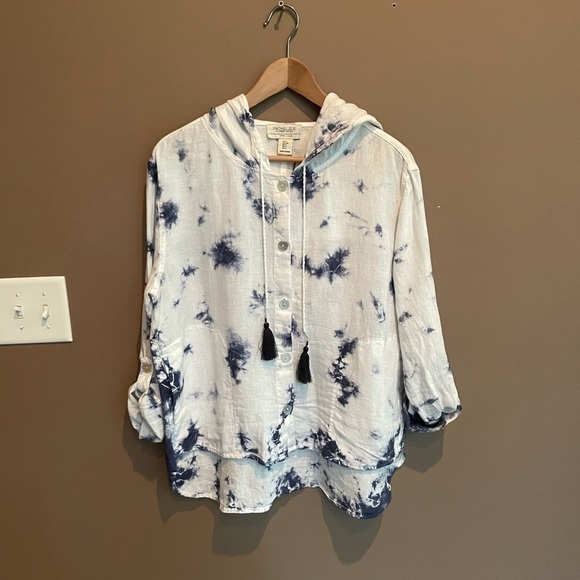 NWT Rachel Zoe Linen Tie Dye Oversized Top Small - Picture 5 of 11